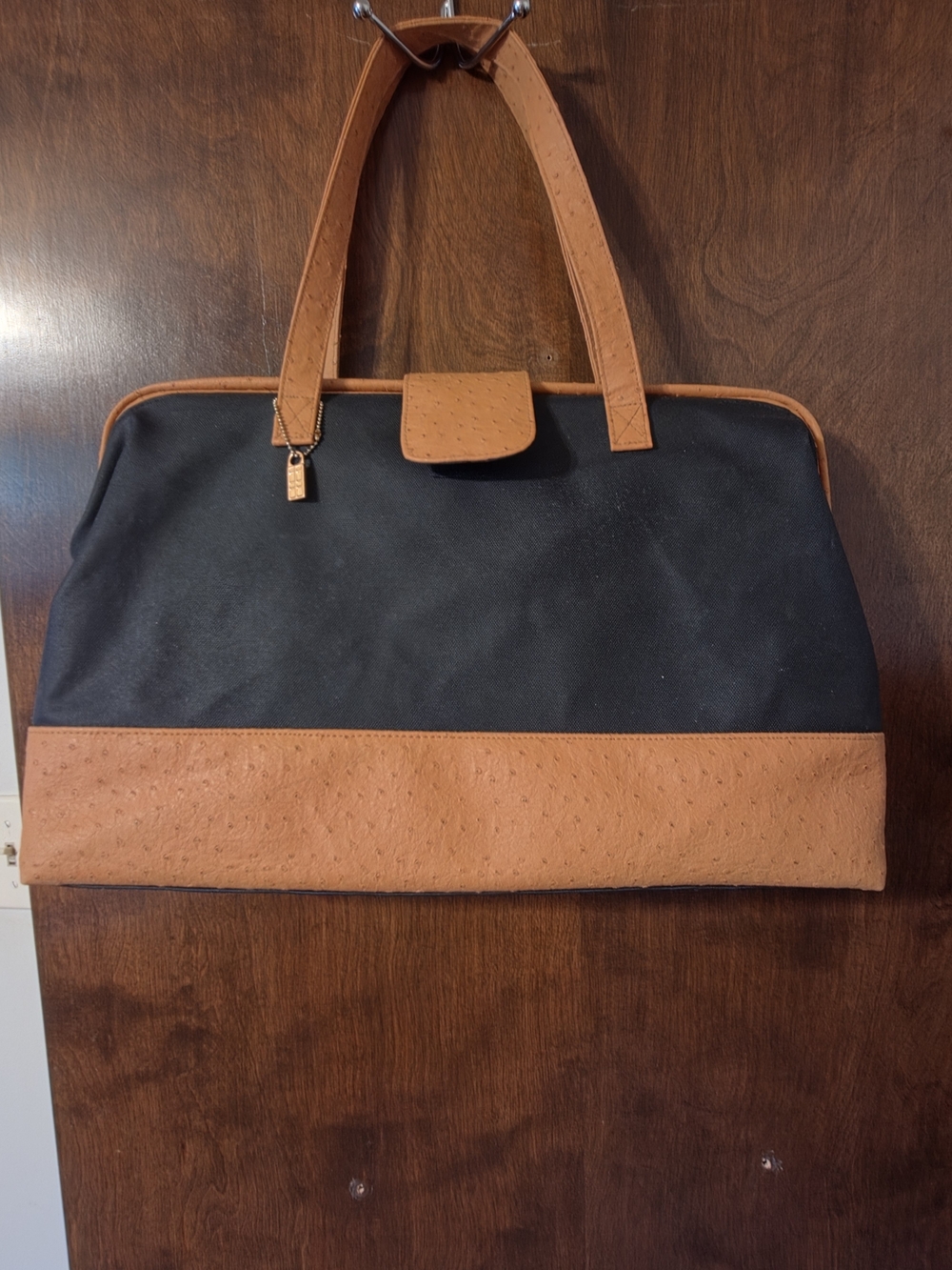 Vintage Elizabeth Arden Black and Tan Structured Tote Handbag